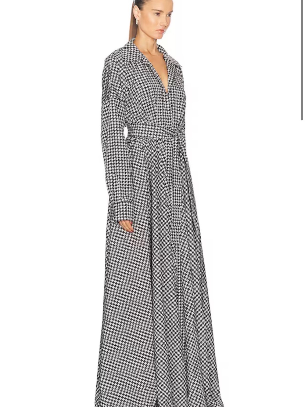 Norma Kamali Black & White Houndstooth Tie-Waist Maxi Dress